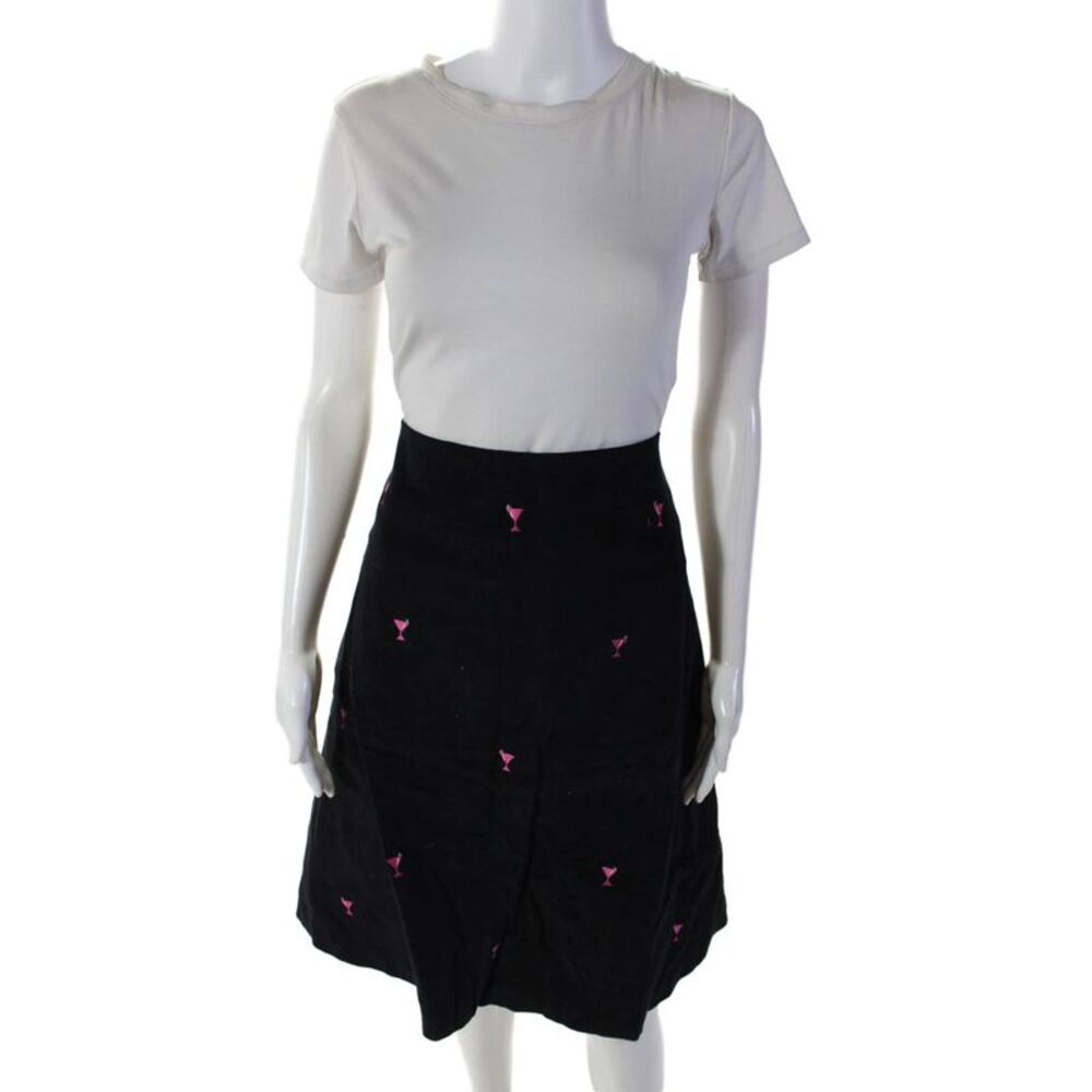 Lilypod Womens Cotton Corduroy Martini Glass Midi A-Line Skirt Black Size 12